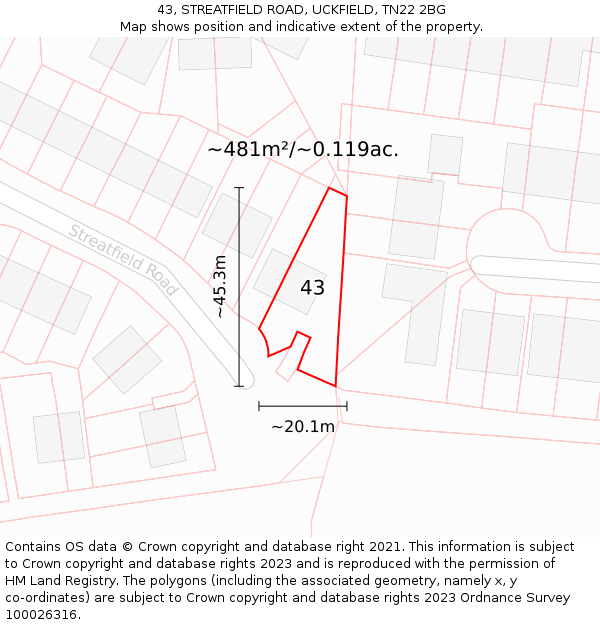 43, STREATFIELD ROAD, UCKFIELD, TN22 2BG: Plot and title map