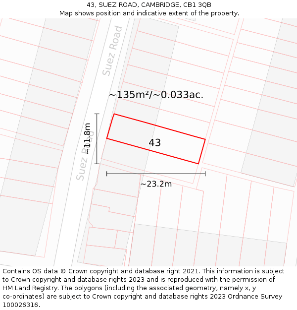43, SUEZ ROAD, CAMBRIDGE, CB1 3QB: Plot and title map
