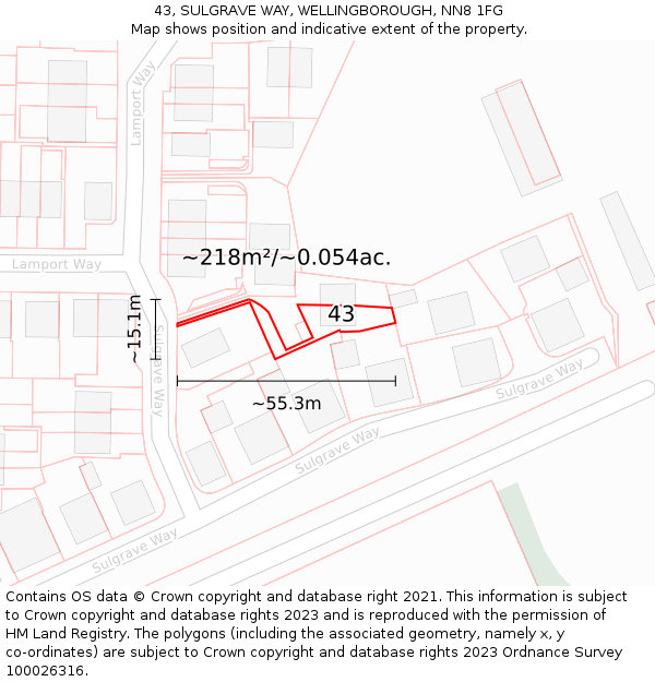 43, SULGRAVE WAY, WELLINGBOROUGH, NN8 1FG: Plot and title map