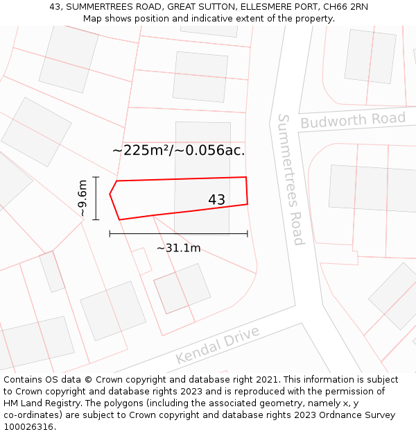 43, SUMMERTREES ROAD, GREAT SUTTON, ELLESMERE PORT, CH66 2RN: Plot and title map