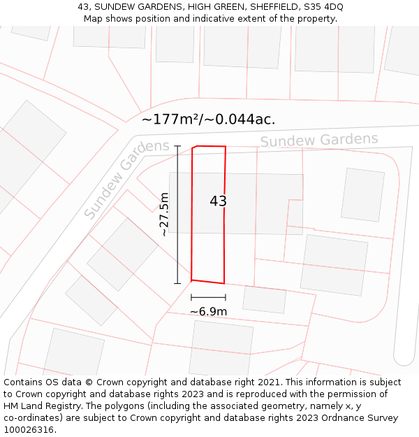 43, SUNDEW GARDENS, HIGH GREEN, SHEFFIELD, S35 4DQ: Plot and title map