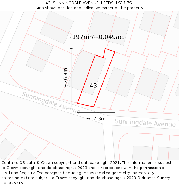 43, SUNNINGDALE AVENUE, LEEDS, LS17 7SL: Plot and title map