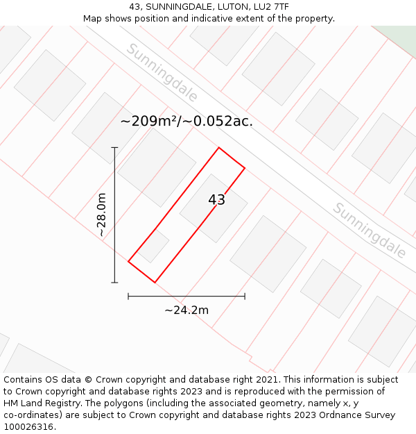 43, SUNNINGDALE, LUTON, LU2 7TF: Plot and title map