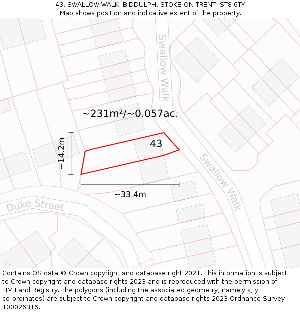 43, SWALLOW WALK, BIDDULPH, STOKE-ON-TRENT, ST8 6TY: Plot and title map