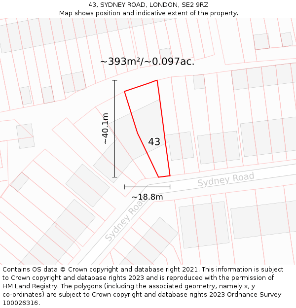 43, SYDNEY ROAD, LONDON, SE2 9RZ: Plot and title map