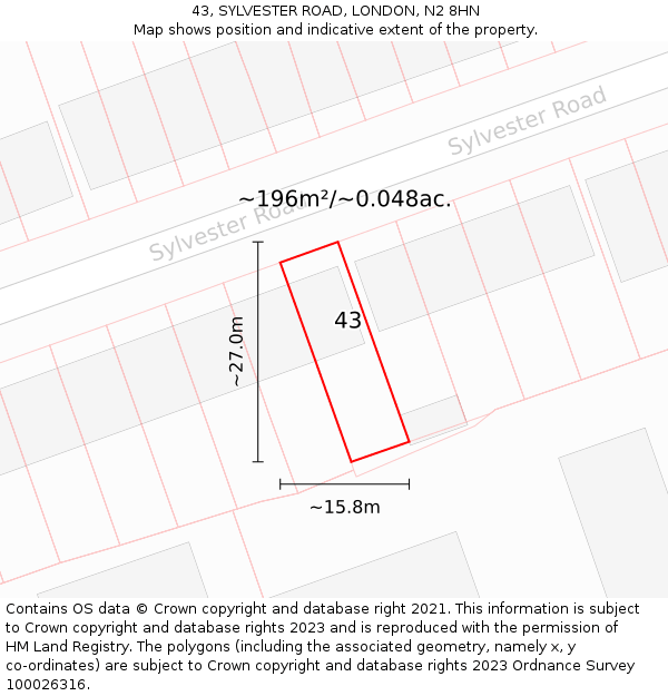 43, SYLVESTER ROAD, LONDON, N2 8HN: Plot and title map