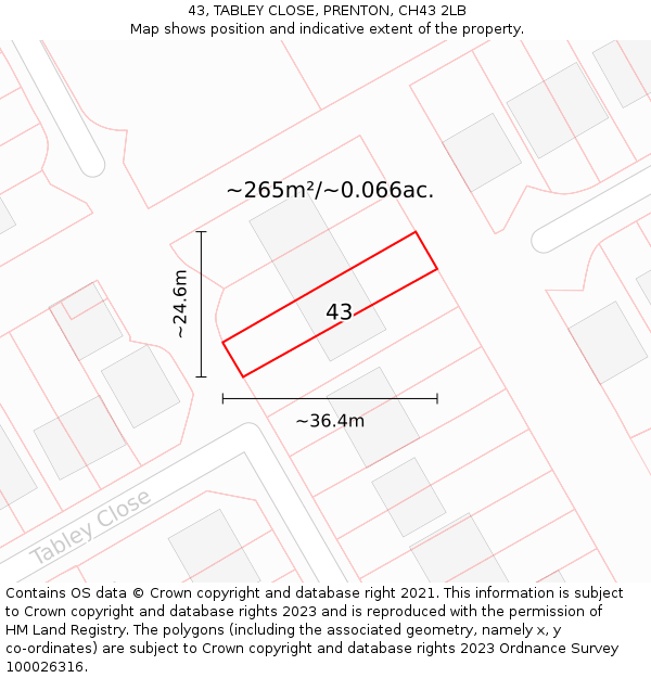 43, TABLEY CLOSE, PRENTON, CH43 2LB: Plot and title map