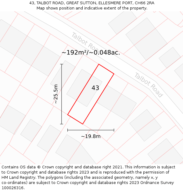 43, TALBOT ROAD, GREAT SUTTON, ELLESMERE PORT, CH66 2RA: Plot and title map