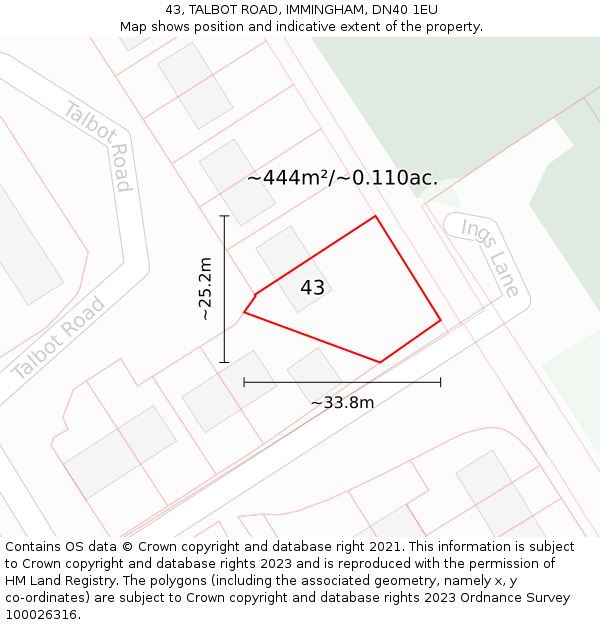 43, TALBOT ROAD, IMMINGHAM, DN40 1EU: Plot and title map