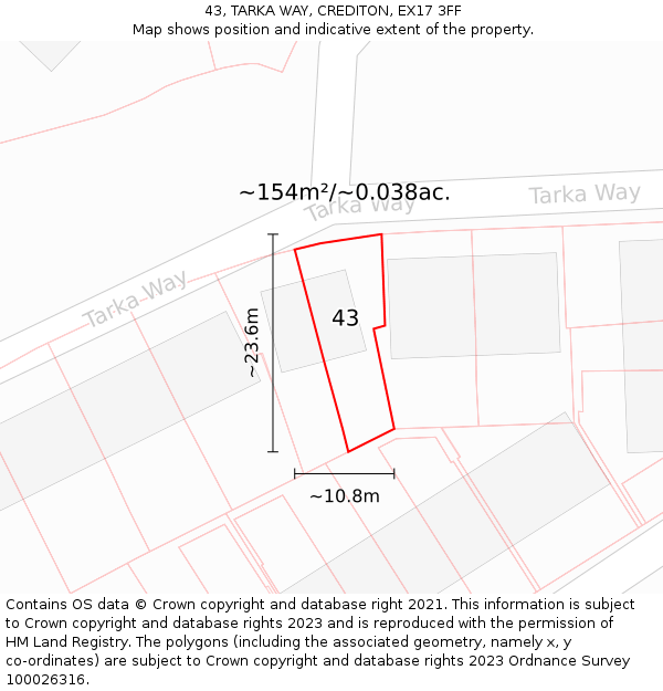 43, TARKA WAY, CREDITON, EX17 3FF: Plot and title map
