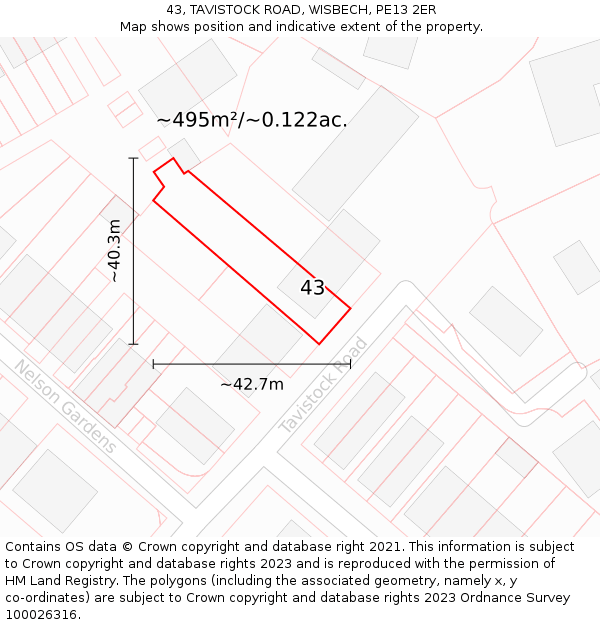 43, TAVISTOCK ROAD, WISBECH, PE13 2ER: Plot and title map