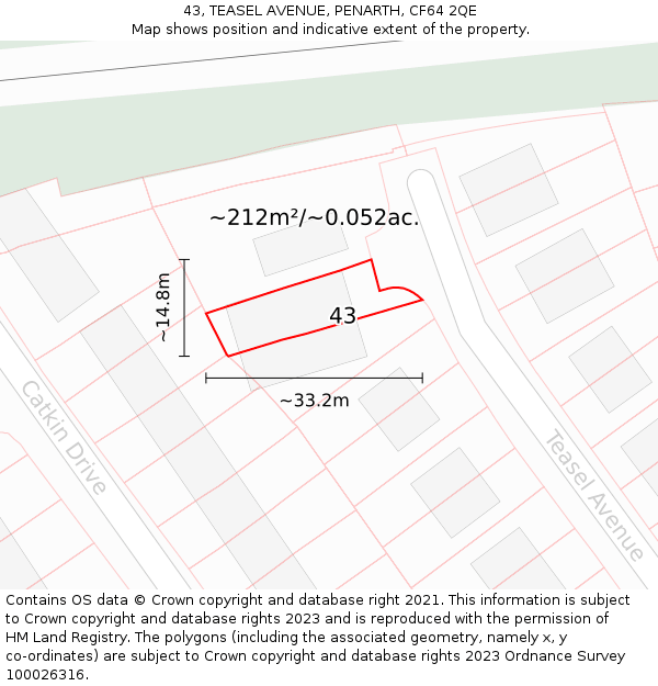 43, TEASEL AVENUE, PENARTH, CF64 2QE: Plot and title map