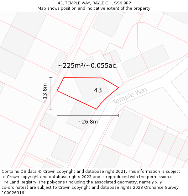 43, TEMPLE WAY, RAYLEIGH, SS6 9PP: Plot and title map