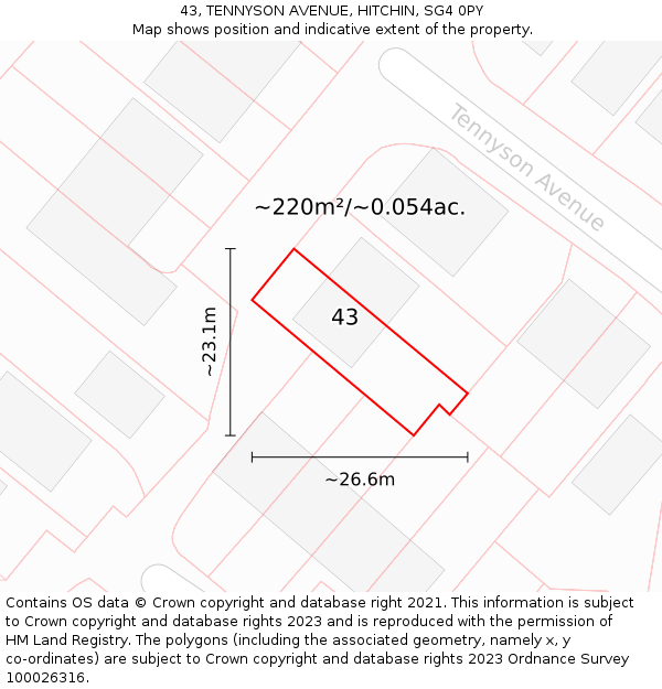 43, TENNYSON AVENUE, HITCHIN, SG4 0PY: Plot and title map