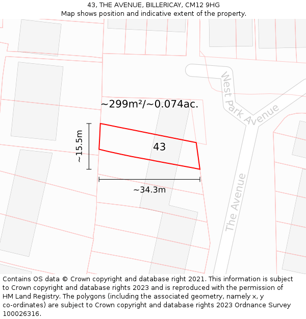 43, THE AVENUE, BILLERICAY, CM12 9HG: Plot and title map