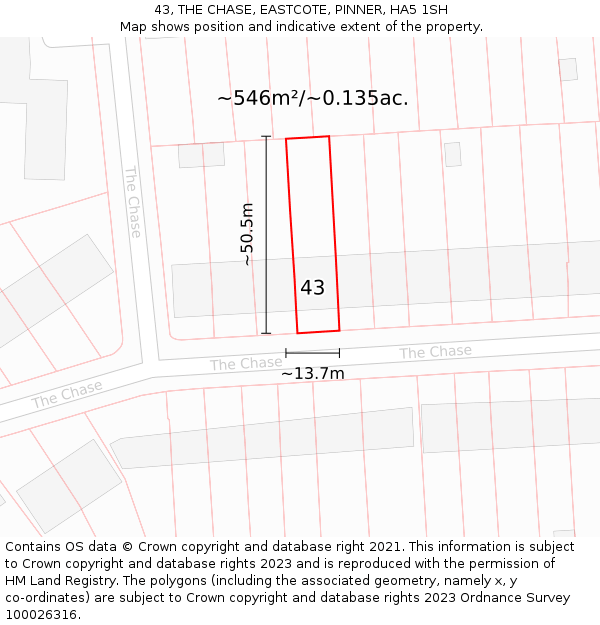 43, THE CHASE, EASTCOTE, PINNER, HA5 1SH: Plot and title map