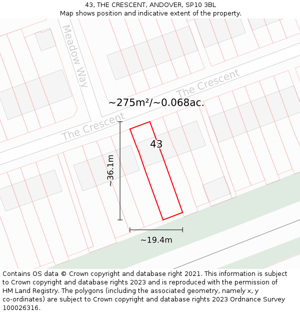 43, THE CRESCENT, ANDOVER, SP10 3BL: Plot and title map
