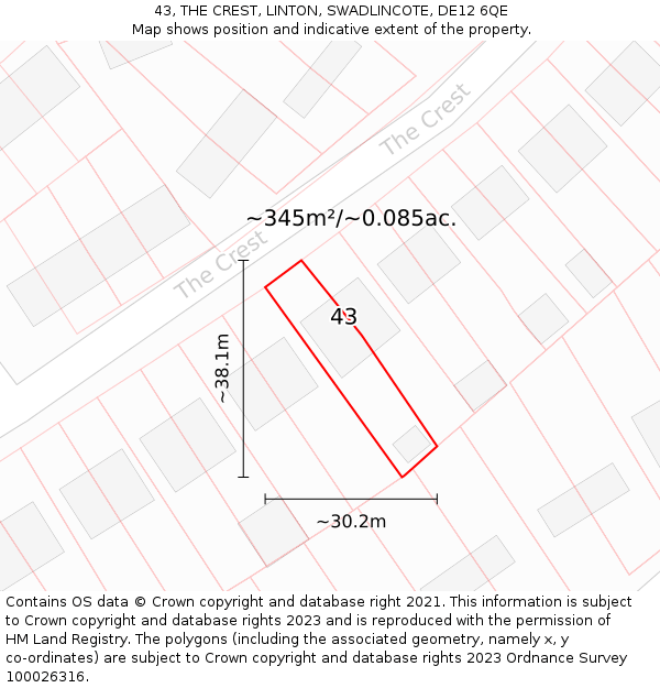 43, THE CREST, LINTON, SWADLINCOTE, DE12 6QE: Plot and title map