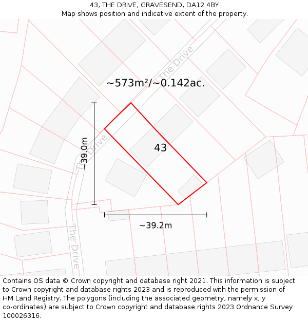 43, THE DRIVE, GRAVESEND, DA12 4BY: Plot and title map