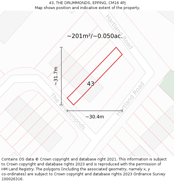 43, THE DRUMMONDS, EPPING, CM16 4PJ: Plot and title map