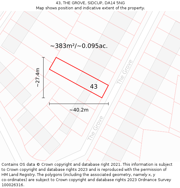 43, THE GROVE, SIDCUP, DA14 5NG: Plot and title map