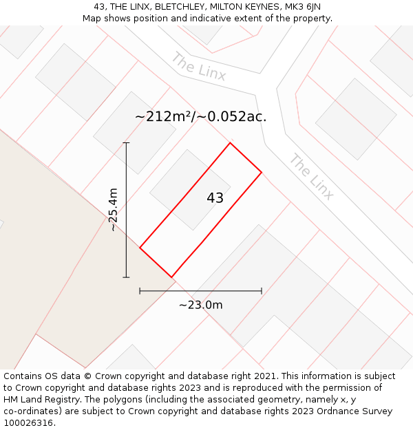 43, THE LINX, BLETCHLEY, MILTON KEYNES, MK3 6JN: Plot and title map