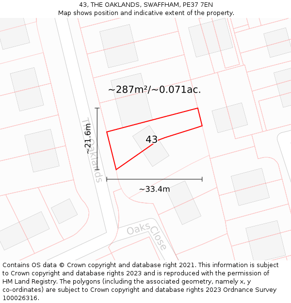 43, THE OAKLANDS, SWAFFHAM, PE37 7EN: Plot and title map