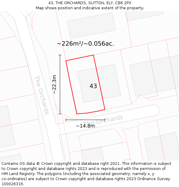 43, THE ORCHARDS, SUTTON, ELY, CB6 2PX: Plot and title map