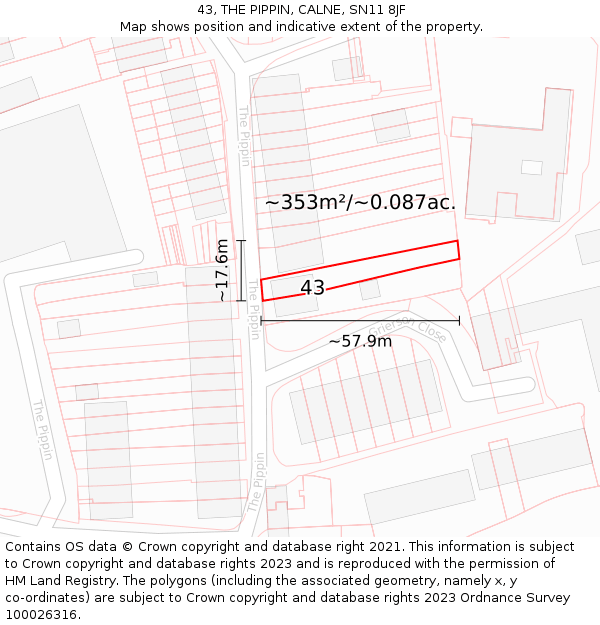43, THE PIPPIN, CALNE, SN11 8JF: Plot and title map