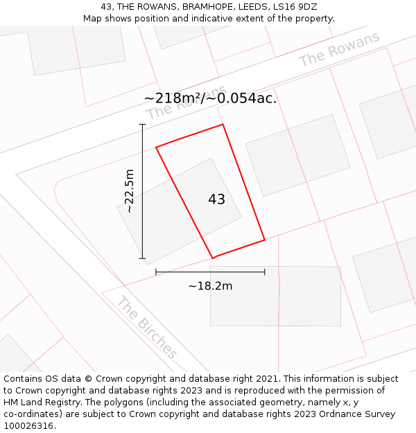 43, THE ROWANS, BRAMHOPE, LEEDS, LS16 9DZ: Plot and title map
