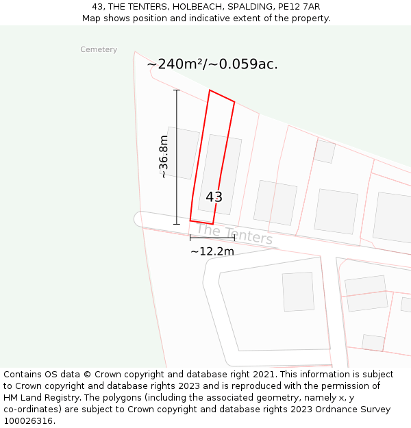43, THE TENTERS, HOLBEACH, SPALDING, PE12 7AR: Plot and title map