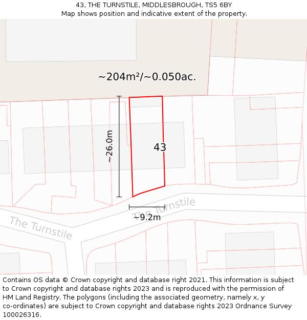 43, THE TURNSTILE, MIDDLESBROUGH, TS5 6BY: Plot and title map