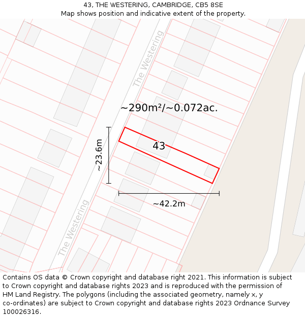 43, THE WESTERING, CAMBRIDGE, CB5 8SE: Plot and title map
