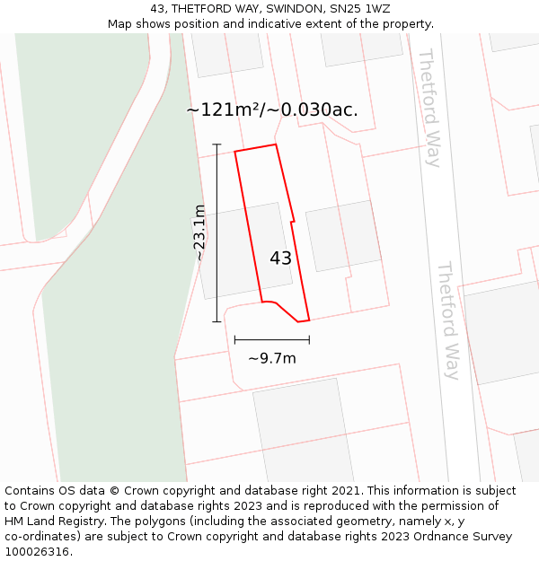 43, THETFORD WAY, SWINDON, SN25 1WZ: Plot and title map