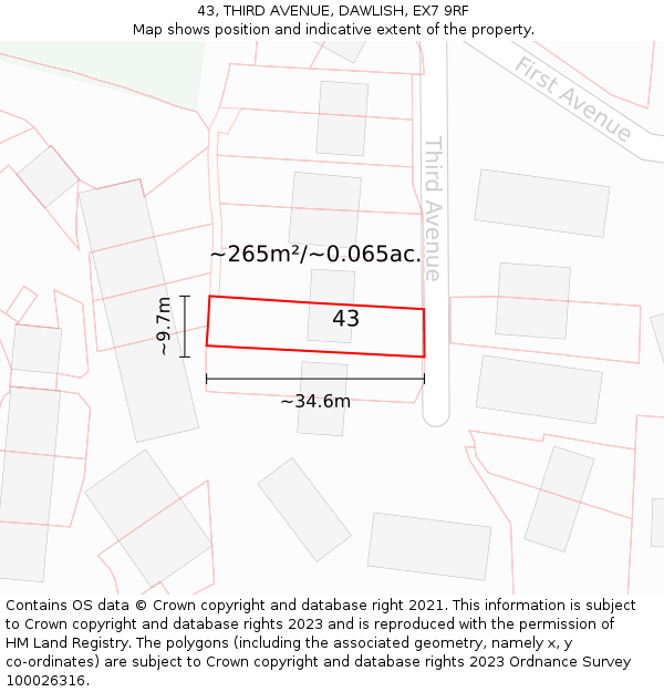 43, THIRD AVENUE, DAWLISH, EX7 9RF: Plot and title map