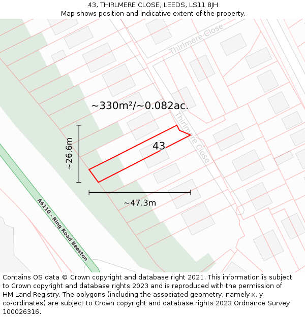 43, THIRLMERE CLOSE, LEEDS, LS11 8JH: Plot and title map