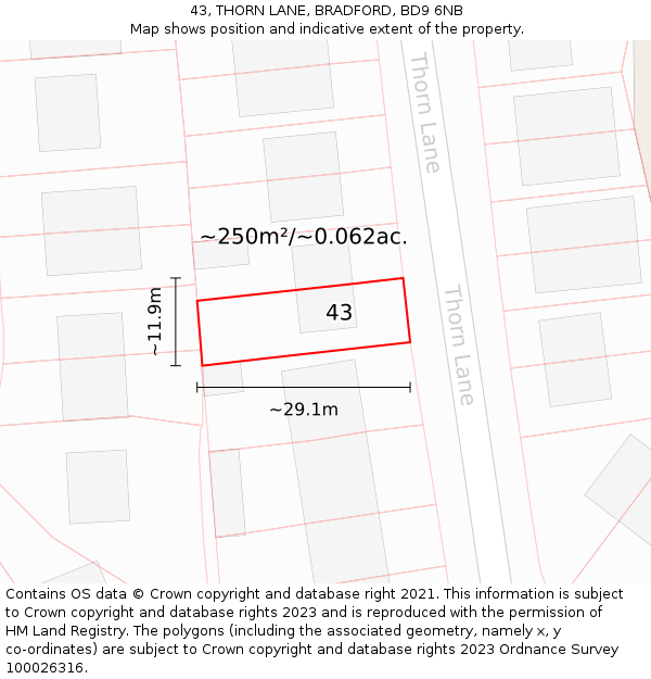 43, THORN LANE, BRADFORD, BD9 6NB: Plot and title map