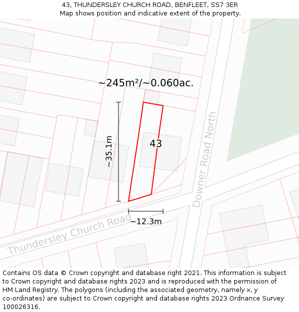 43, THUNDERSLEY CHURCH ROAD, BENFLEET, SS7 3ER: Plot and title map