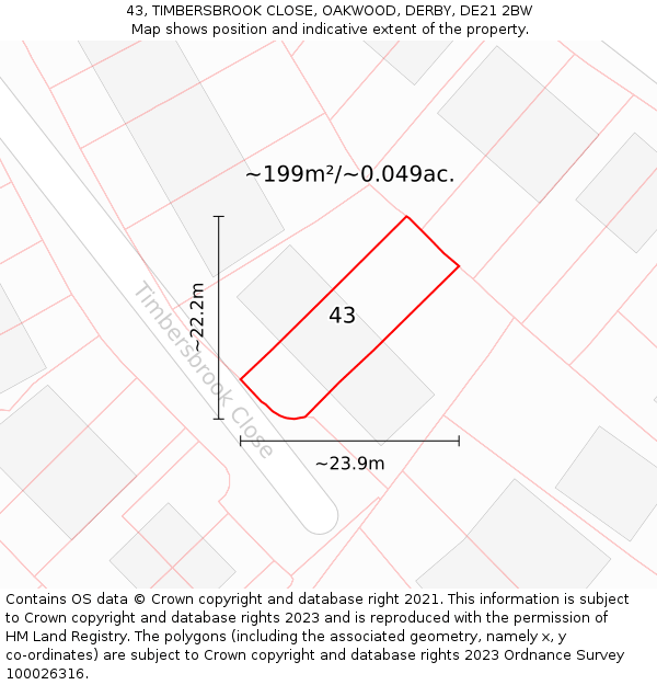 43, TIMBERSBROOK CLOSE, OAKWOOD, DERBY, DE21 2BW: Plot and title map