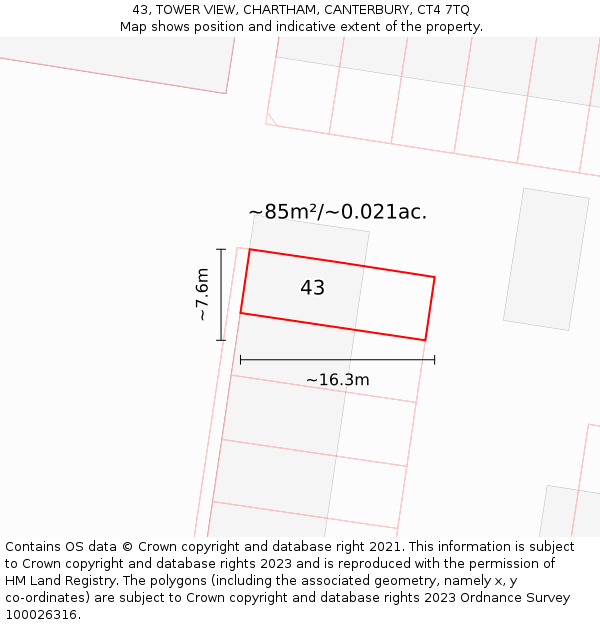 43, TOWER VIEW, CHARTHAM, CANTERBURY, CT4 7TQ: Plot and title map
