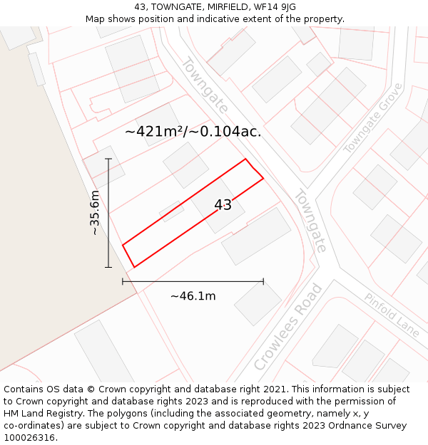 43, TOWNGATE, MIRFIELD, WF14 9JG: Plot and title map
