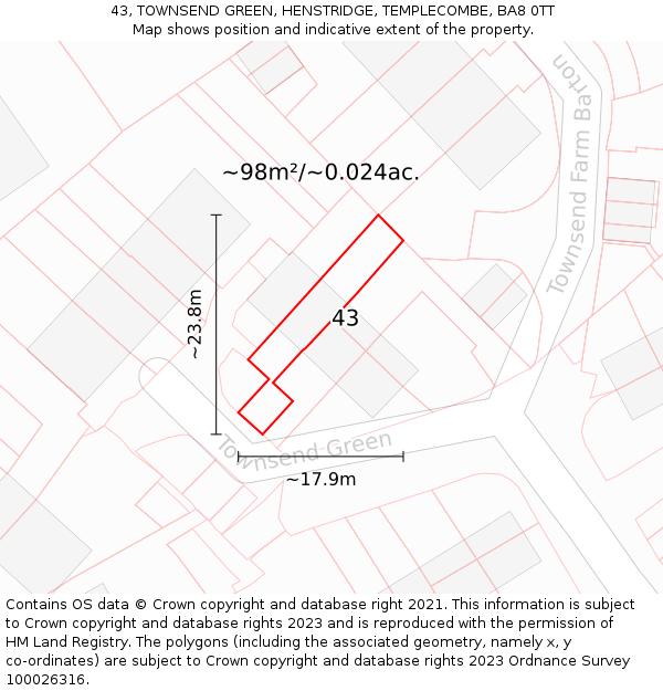 43, TOWNSEND GREEN, HENSTRIDGE, TEMPLECOMBE, BA8 0TT: Plot and title map