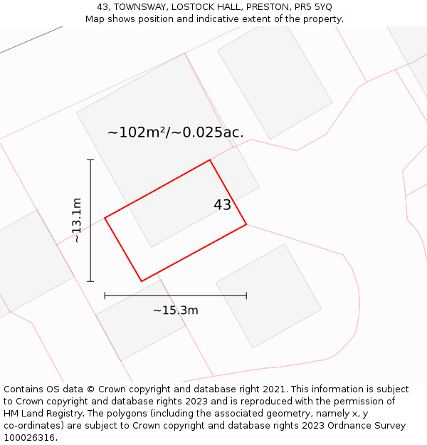 43, TOWNSWAY, LOSTOCK HALL, PRESTON, PR5 5YQ: Plot and title map
