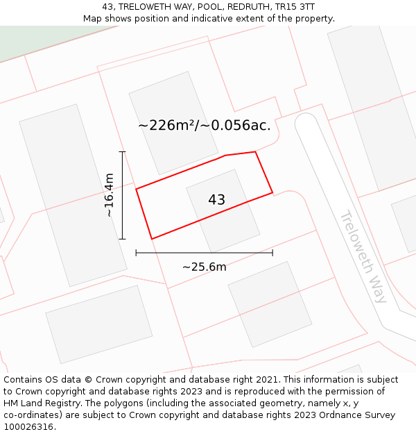 43, TRELOWETH WAY, POOL, REDRUTH, TR15 3TT: Plot and title map
