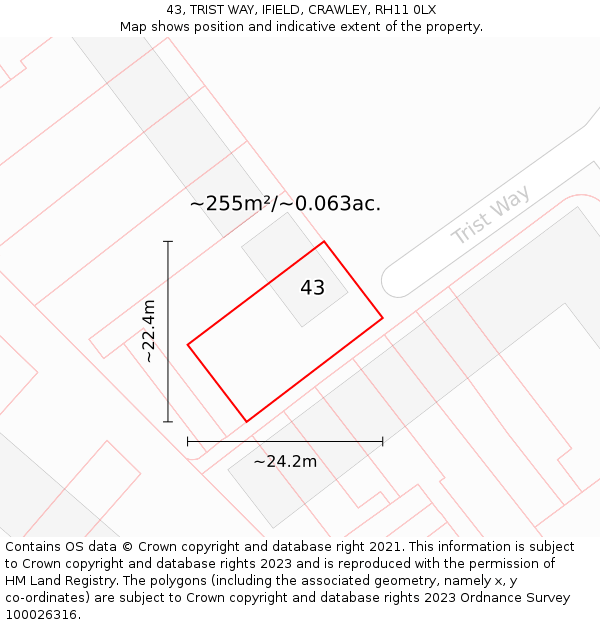 43, TRIST WAY, IFIELD, CRAWLEY, RH11 0LX: Plot and title map