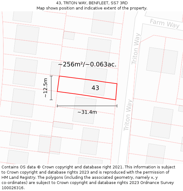 43, TRITON WAY, BENFLEET, SS7 3RD: Plot and title map