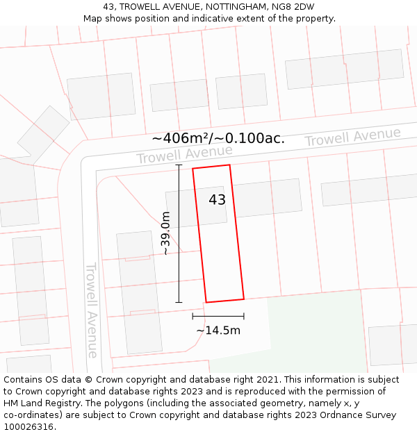 43, TROWELL AVENUE, NOTTINGHAM, NG8 2DW: Plot and title map