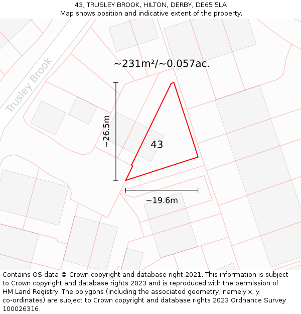 43, TRUSLEY BROOK, HILTON, DERBY, DE65 5LA: Plot and title map