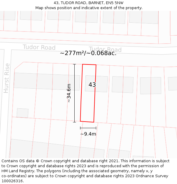 43, TUDOR ROAD, BARNET, EN5 5NW: Plot and title map