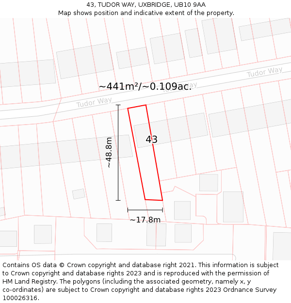 43, TUDOR WAY, UXBRIDGE, UB10 9AA: Plot and title map